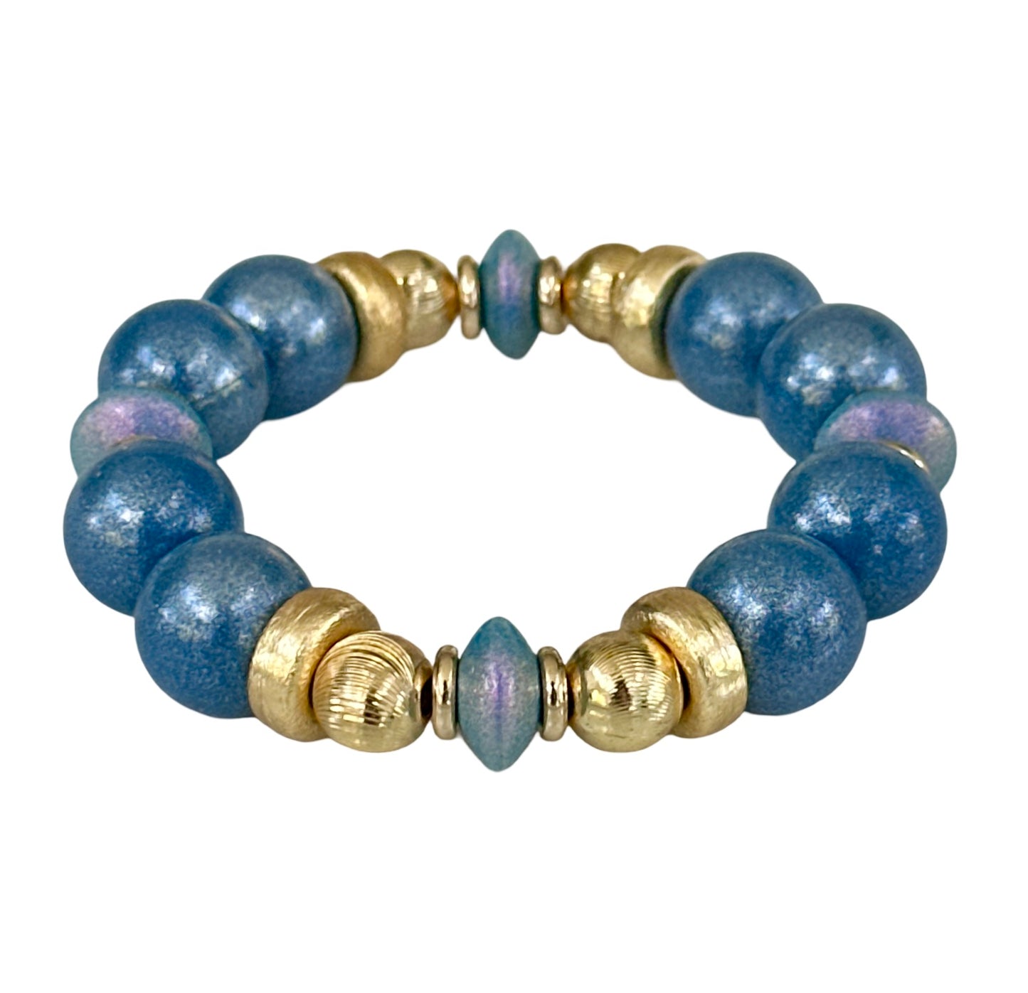 OPALIZED DENIM BLUE BANGLE WITH BLUE AND GOLD ACCENTS
