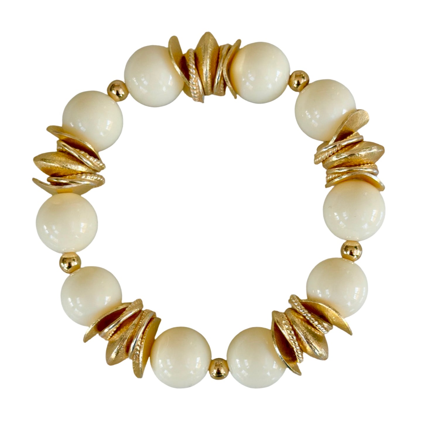 IVORY AND GOLD WAVY DISC BANGLE WITH BRUSHED GOLD ACCENTS