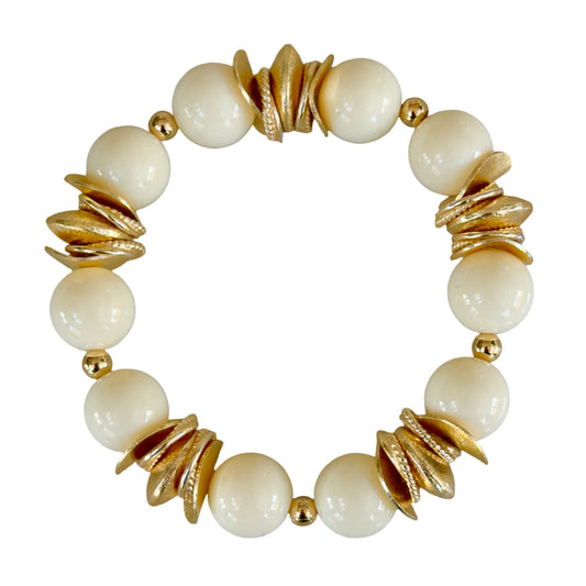 IVORY AND GOLD WAVY DISC BANGLE WITH BRUSHED GOLD ACCENTS
