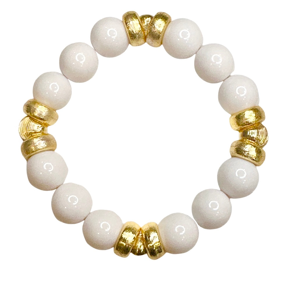 BRIGHT WHITE BANGLE WITH GOLD ACCENTS
