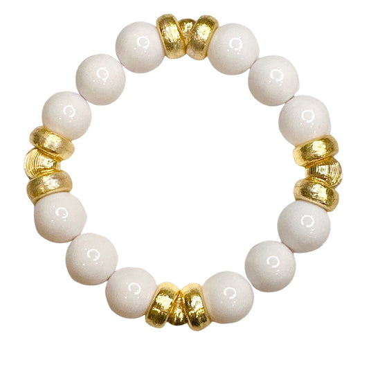 BRIGHT WHITE BANGLE WITH GOLD ACCENTS