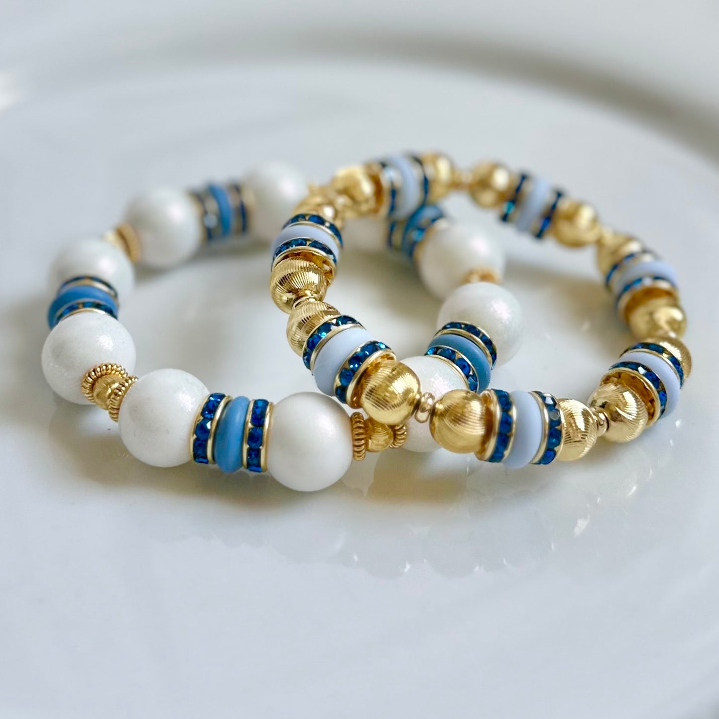 GOLD AND LIGHT BLUE BRACELET WITH CZ ACCENTS