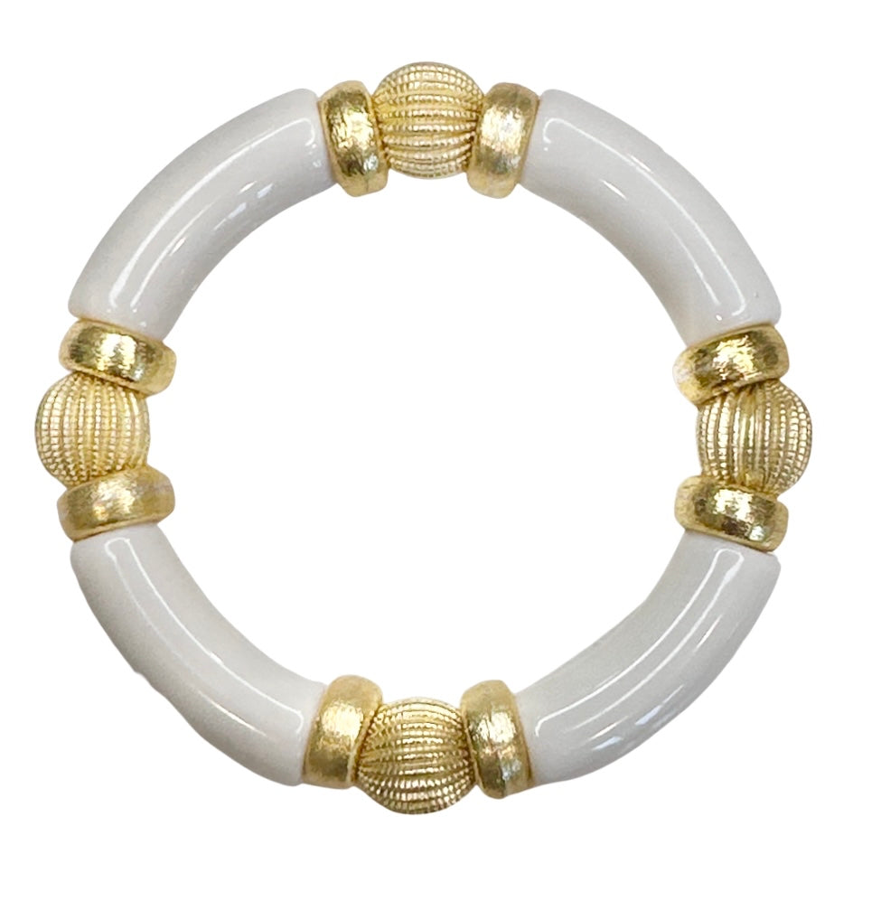 WHITE LINK BANGLE WITH GOLD ACCENTS