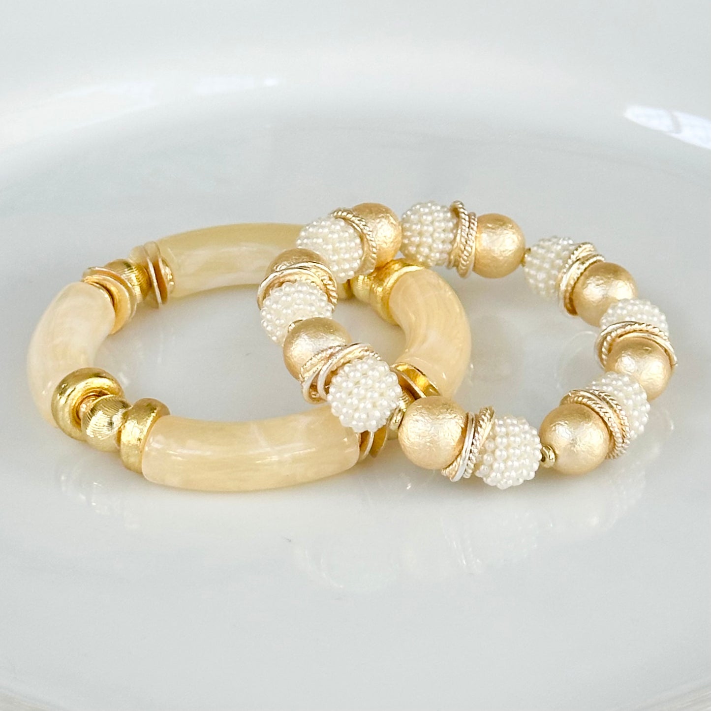 MARBLED CREAM AND GOLD LINK BRACELET