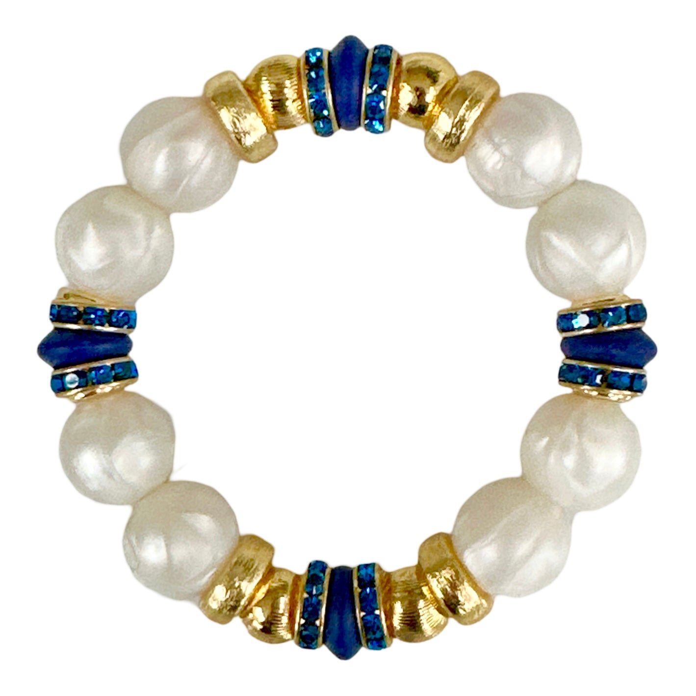 PEARLIZED IVORY BANGLE WITH DARK BLUE AND CZ ACCENTS