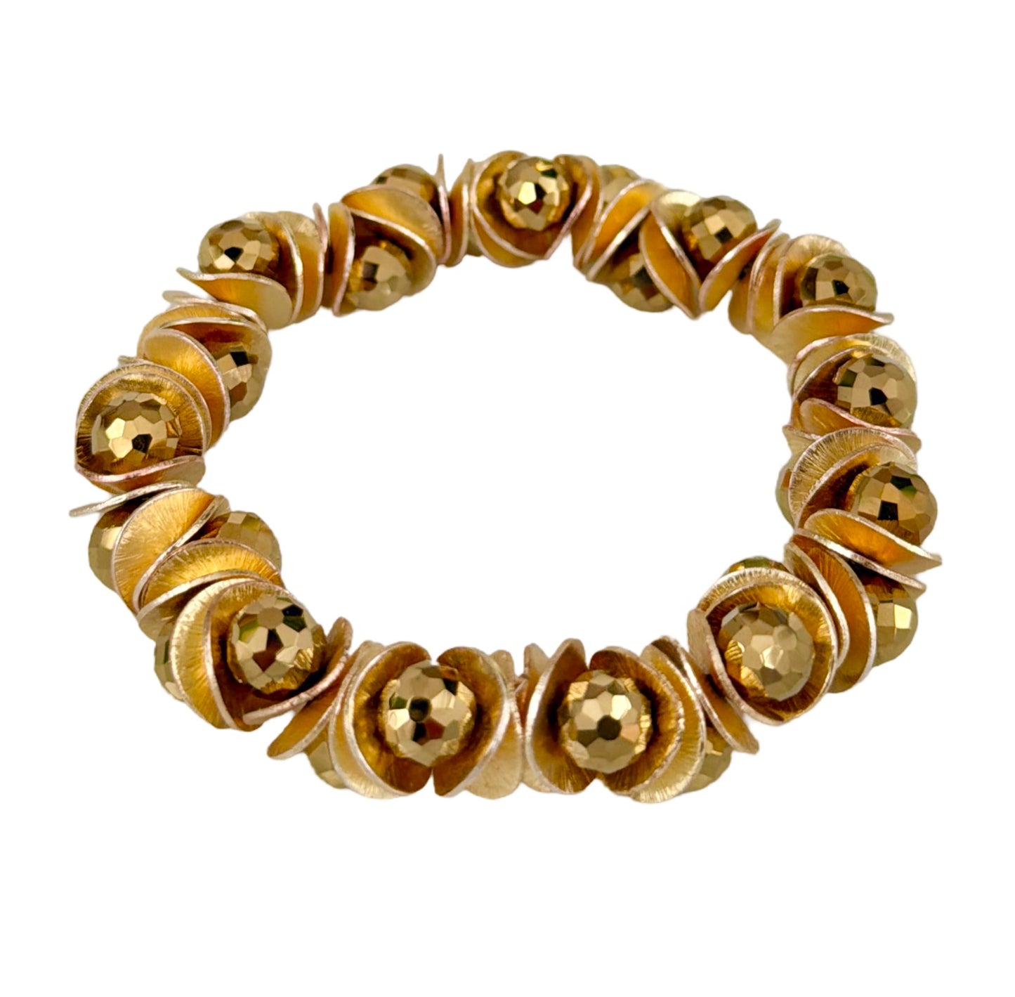 GOLD WAVY DISC AND GOLD FACETED BRIOLETTE BANGLE