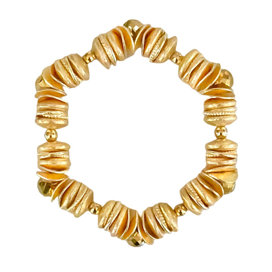 GOLD WAVY DISC BANGLE WITH FACETED GOLD BRIOLETTE ACCENTS