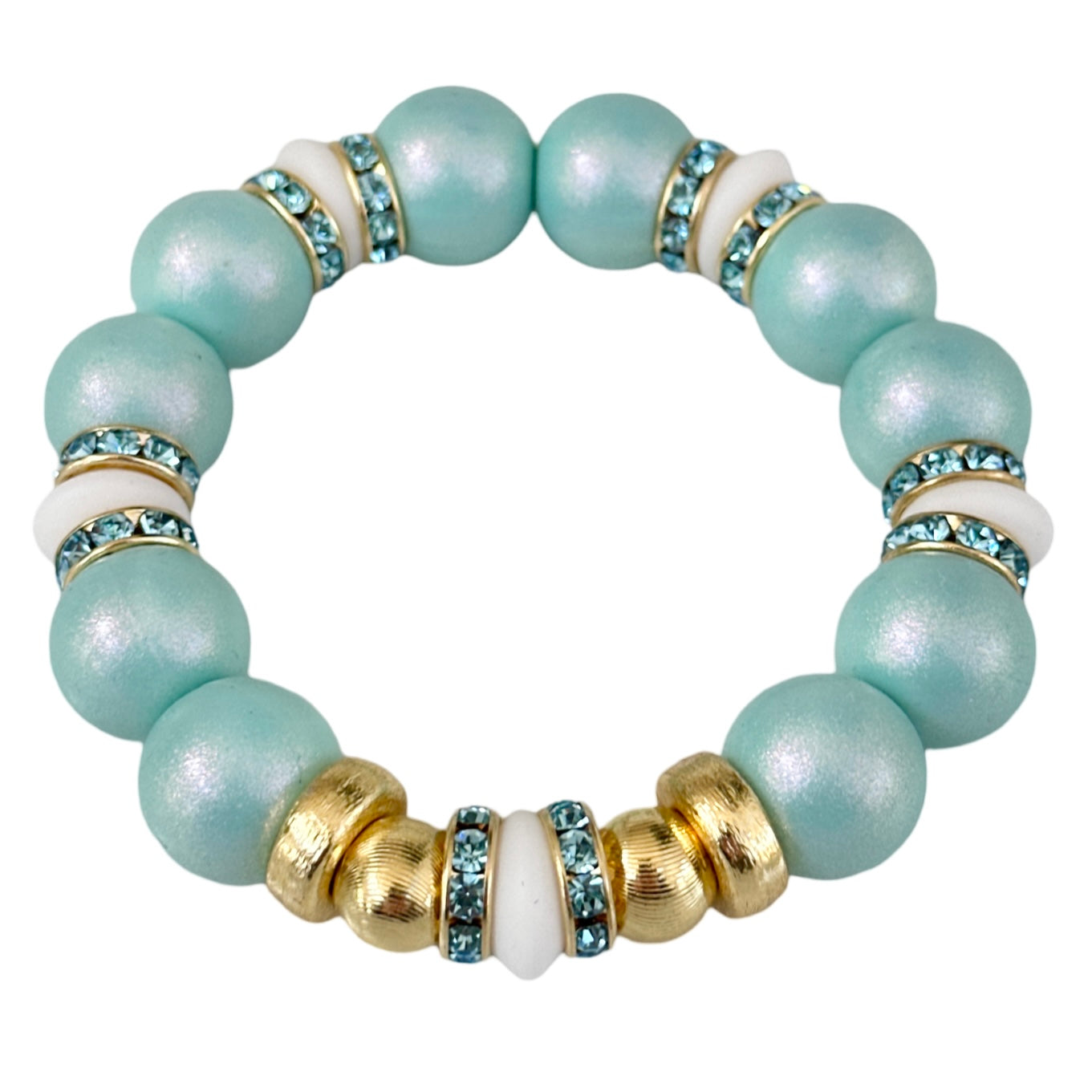 OPALIZED LIGHT TURQUOISE BANGLE WITH WHITE, TURQUOISE CZ AND GOLD ACCENTS