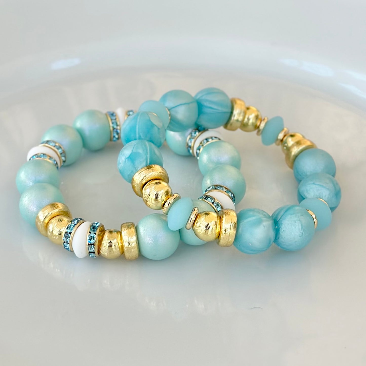 OPALIZED LIGHT TURQUOISE BANGLE WITH WHITE, TURQUOISE CZ AND GOLD ACCENTS