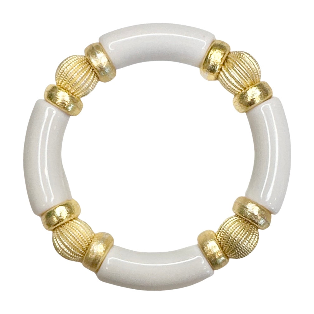 WHITE LINK BANGLE WITH GOLD ACCENTS