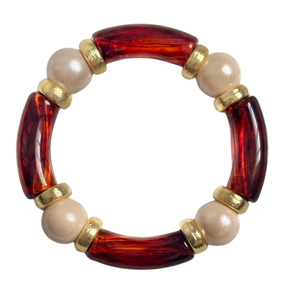 TORTOISE SHELL AND DARK CREAM WITH GOLD LINK BRACELET