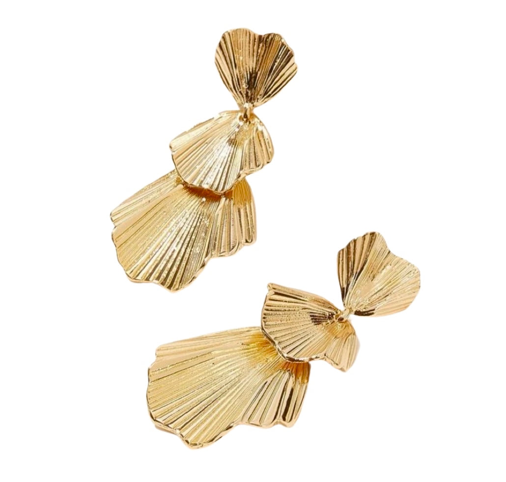 GOLD RIBBED LOTUS EARRING