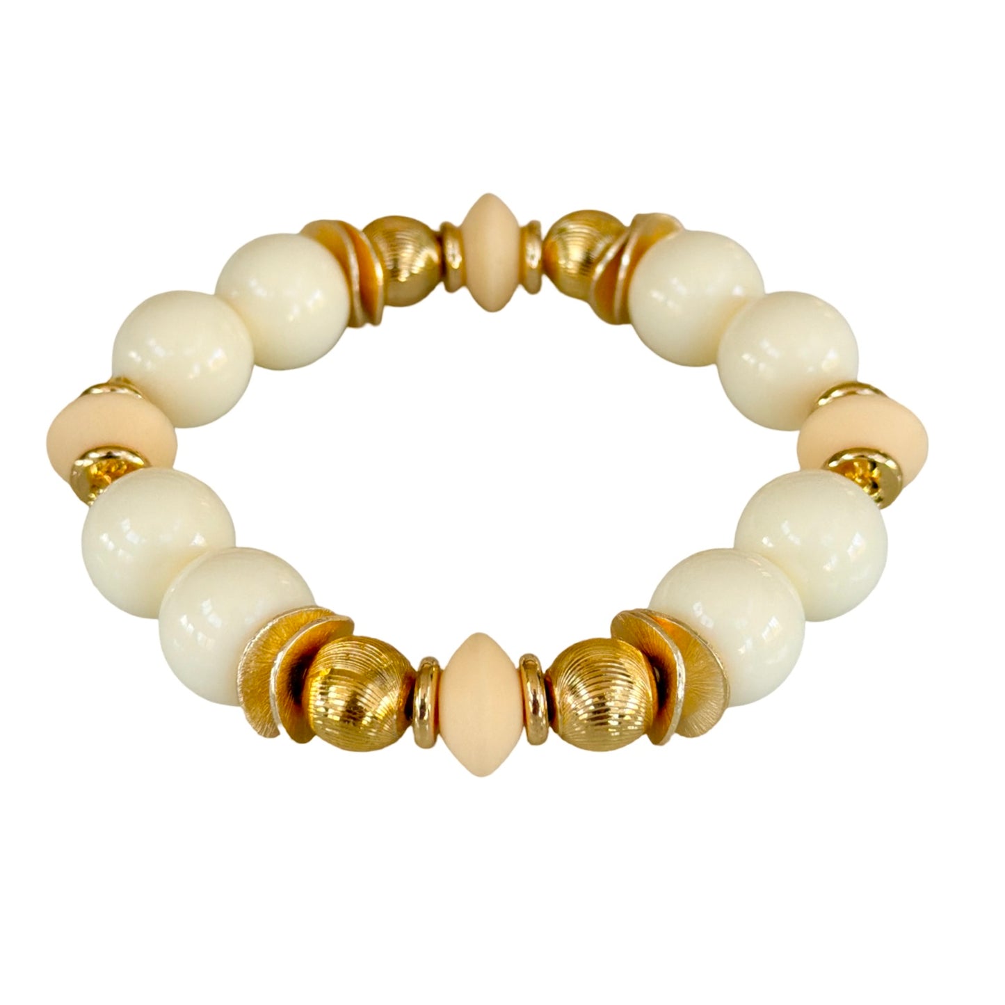 IVORY AND GOLD WAVY DISC BANGLE WITH IVORY AND GOLD ACCENTS