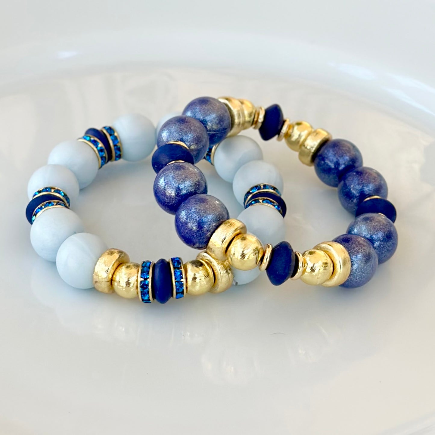 LIGHT BLUE BANGLE WITH GOLD, NAVY BLUE AND CZ ACCENTS