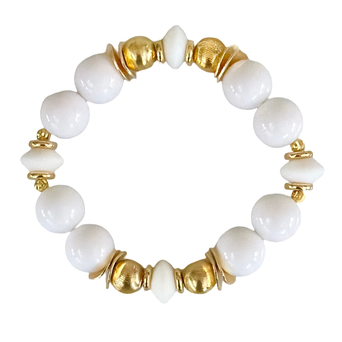 WHITE AND GOLD WAVY DISC BANGLE WIRH WHITE AND GOLD ACCENTS