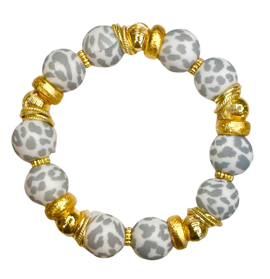 GRAY LEOPARD BANGLE WITH GOLD ACCENTS