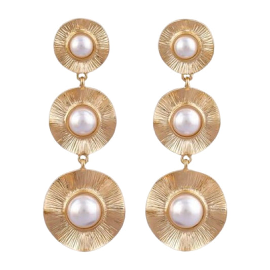 TRIPLE GOLD AND PEARL CIRCLE EARRING