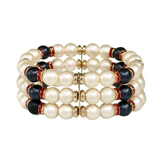 IVORY AND NAVY TRIPLE CUFF WITH RED ACCENTS