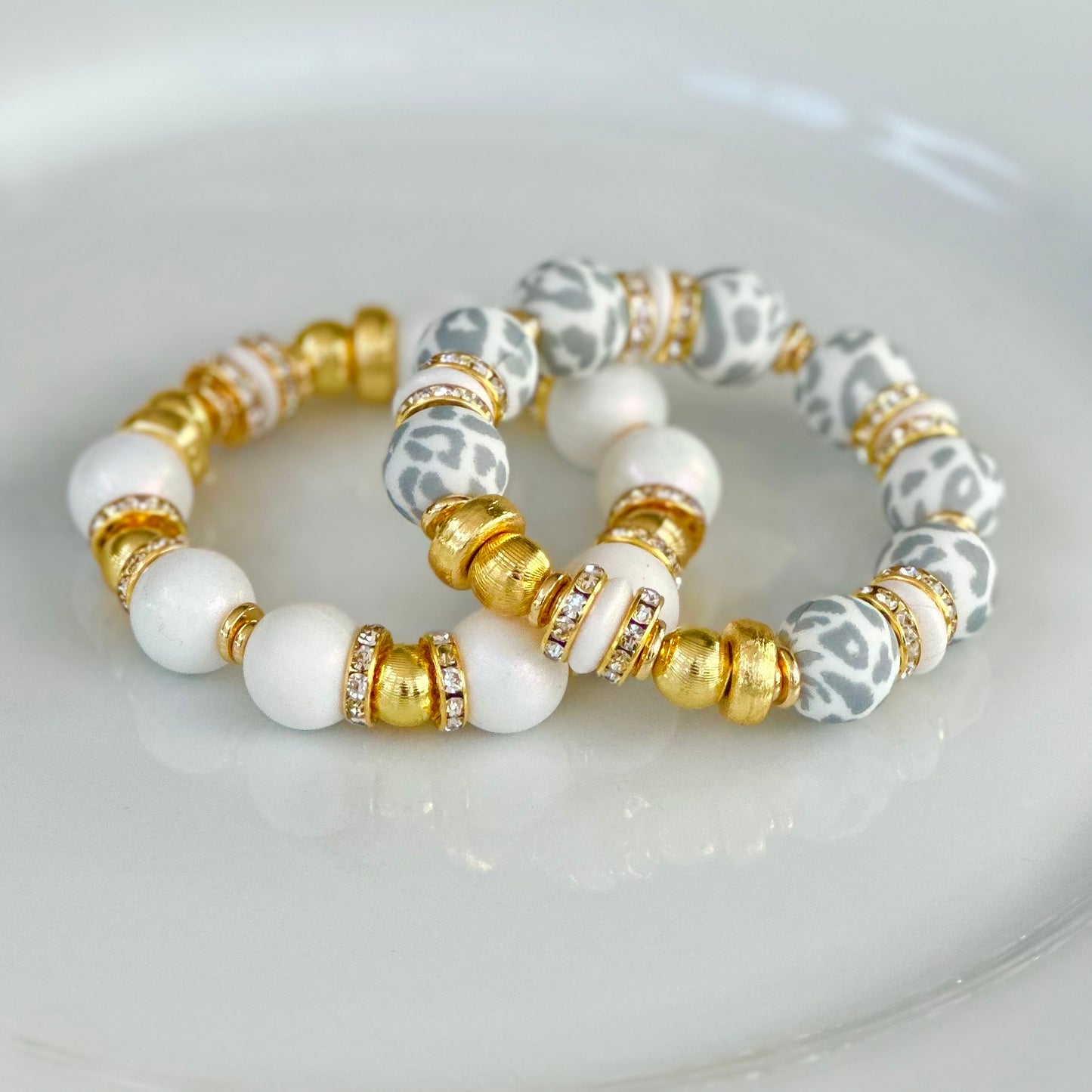 GRAY CHEETAH BANGLE WITH GOLD AND CZ ACCENTS