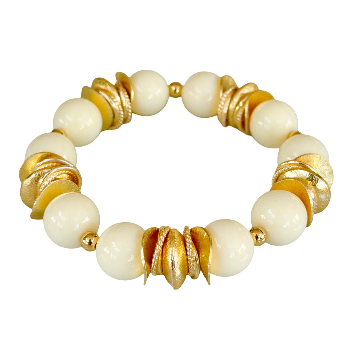 IVORY AND GOLD WAVY DISC BANGLE WITH BRUSHED GOLD ACCENTS