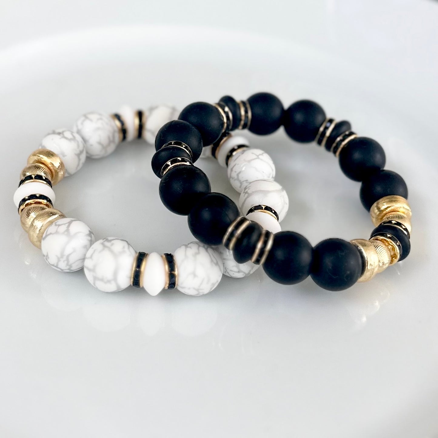 BLACK BANGLE WITH GOLD AND BLACK CZ ACCENTS