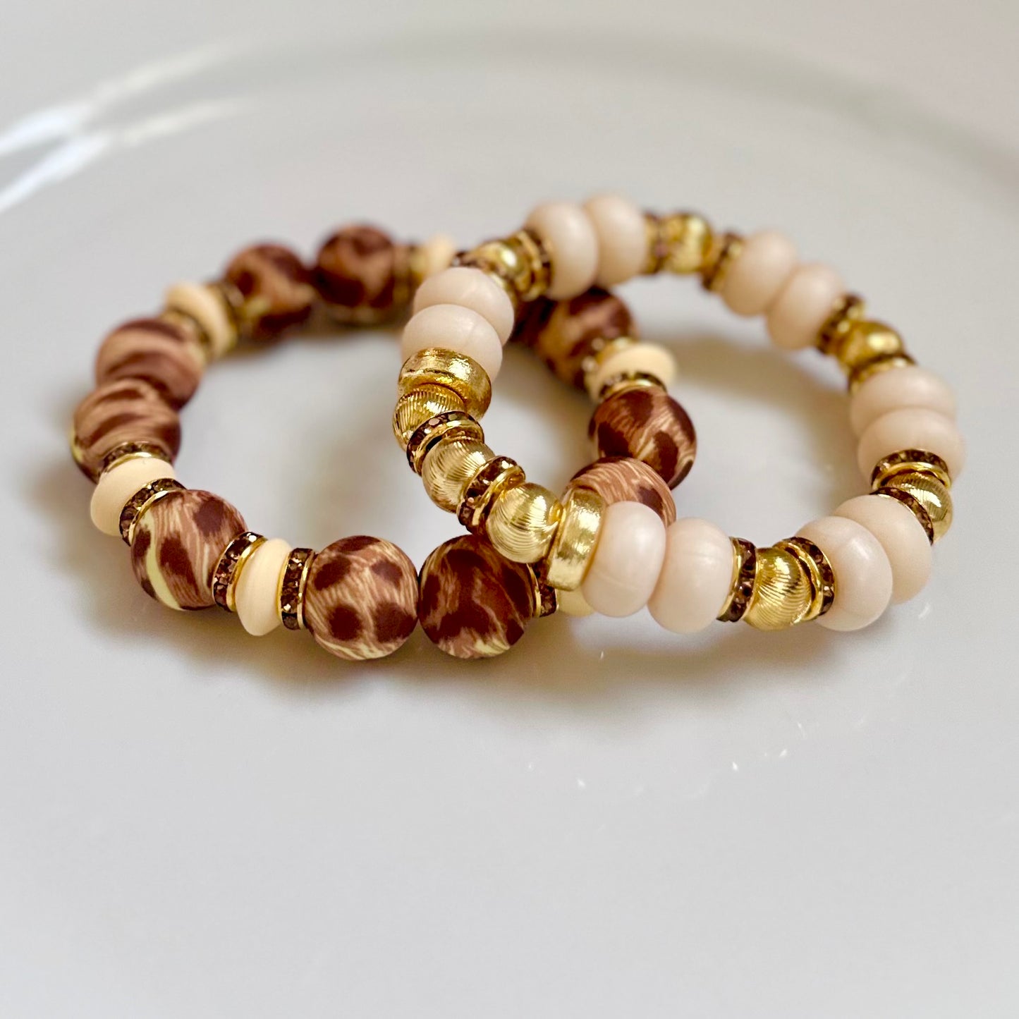 IVORY SPIRAL BANGLE WITH GOLD AND CZ ACCENTS