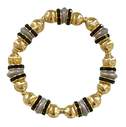 GOLD AND GRAY BRACELET WITH BLACK CZ ACCENTS