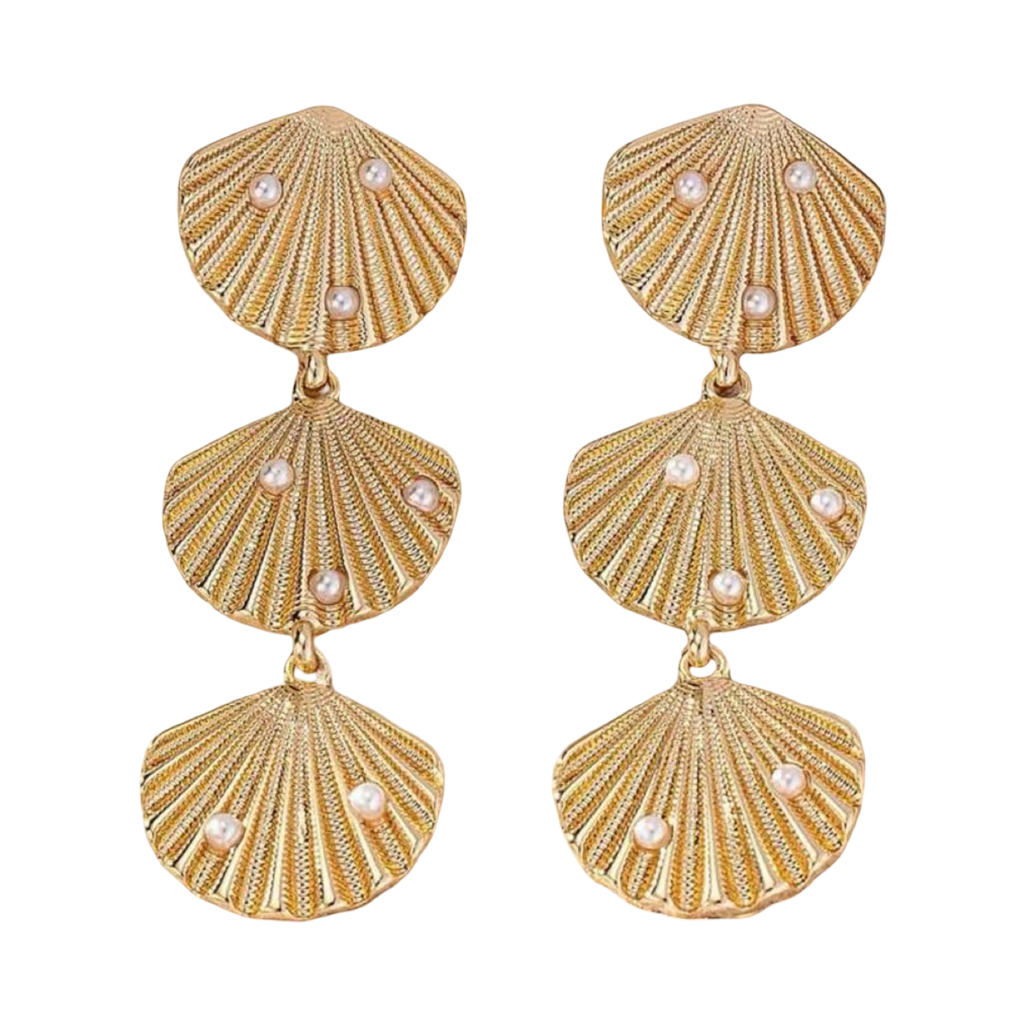 GOLD SEASHELL TRIPLE EARRING