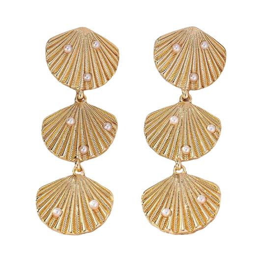 GOLD SEASHELL TRIPLE EARRING