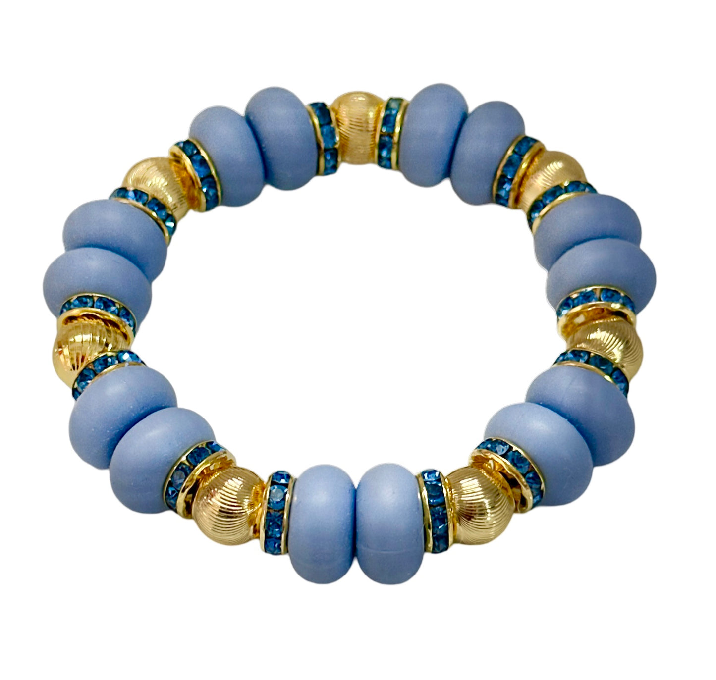 LIGHT GRAY BLUE SPIRAL BANGLE WITH GOLD AND BLUE CZ ACCENTS