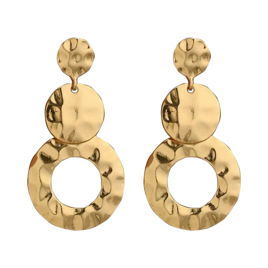 GOLD HAMMERED TRIPLE DROP OVAL EARRING