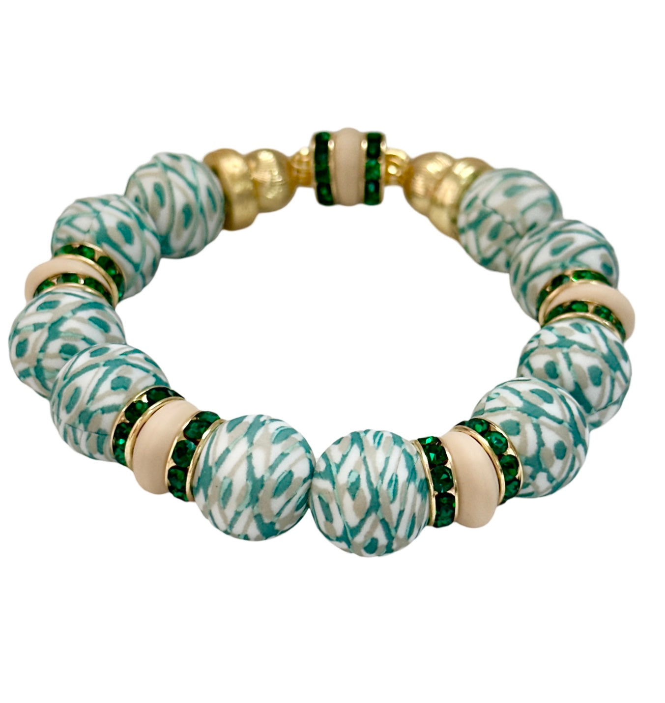 GREEN GEOMETRIC BANGLE WITH CZ AND GOLD ACCENTS