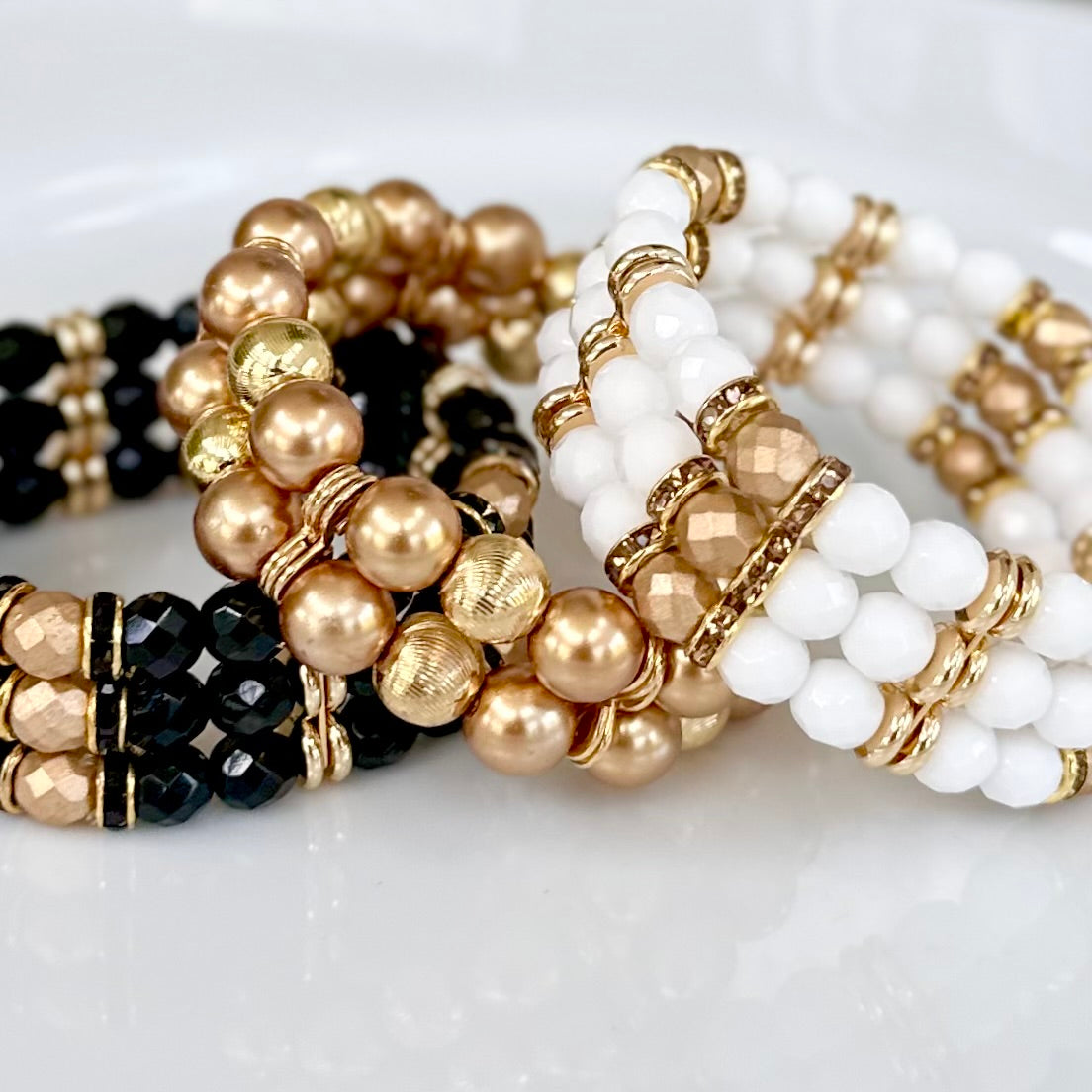 WHITE AND GOLD TRIPLE CUFF