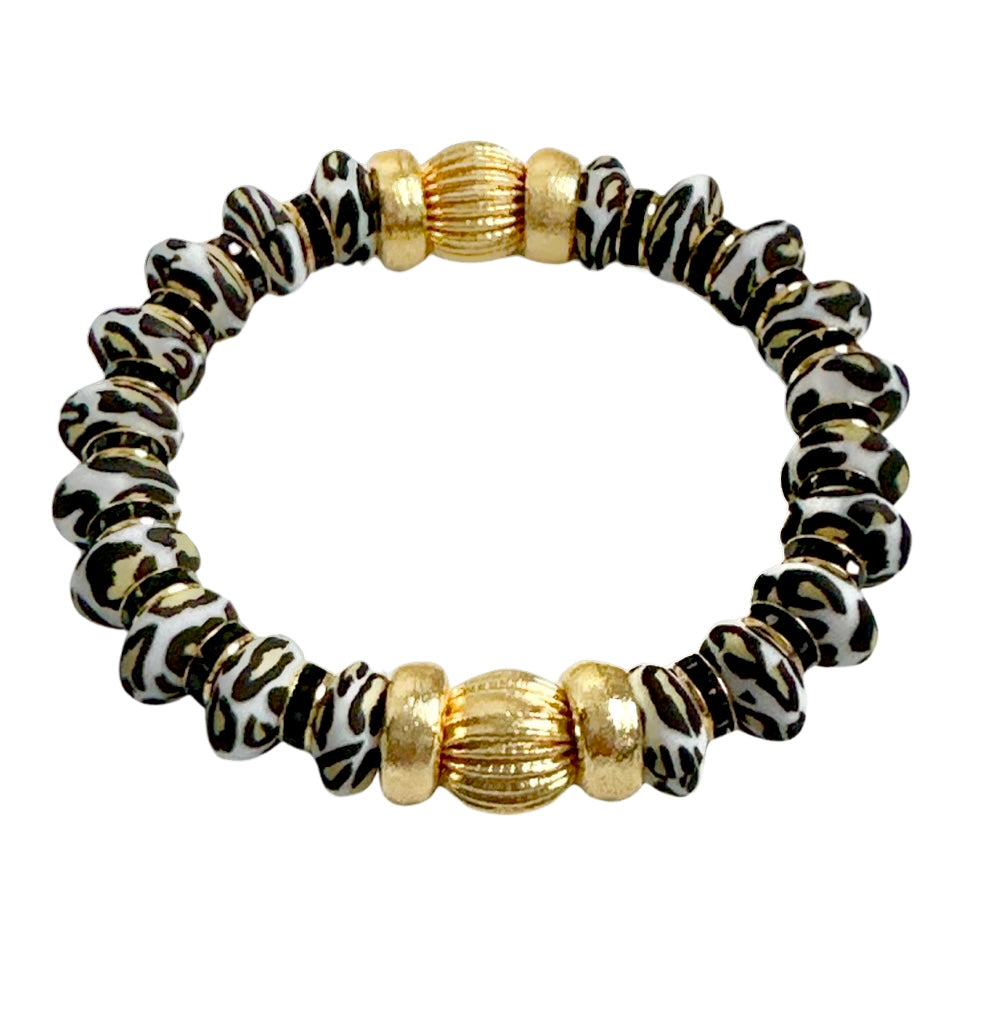CHEETAH COIL BRACELET WITH BLACK CZ AND GOLD ACCENTS
