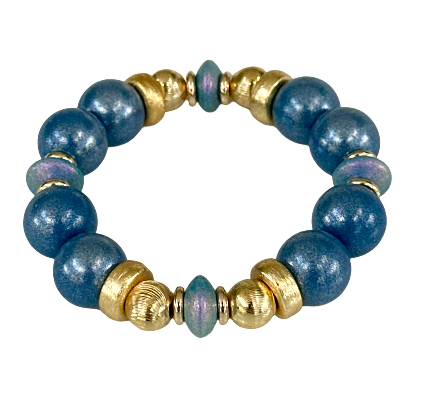 OPALIZED DENIM BLUE BANGLE WITH BLUE AND GOLD ACCENTS