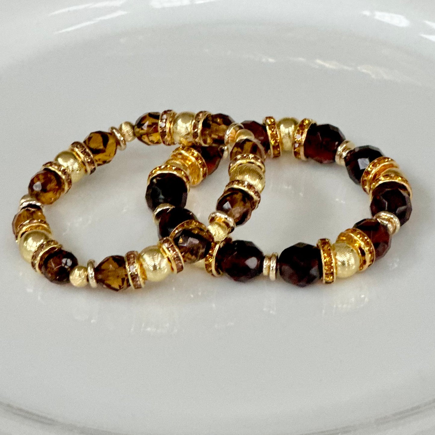 DARK TORTOISE SHELL BANGLE WITH TOPAZ, GOLD AND CZ ACCENTS