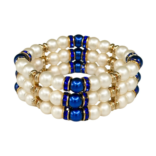 IVORY AND ROYAL BLUE TRIPLE CUFF