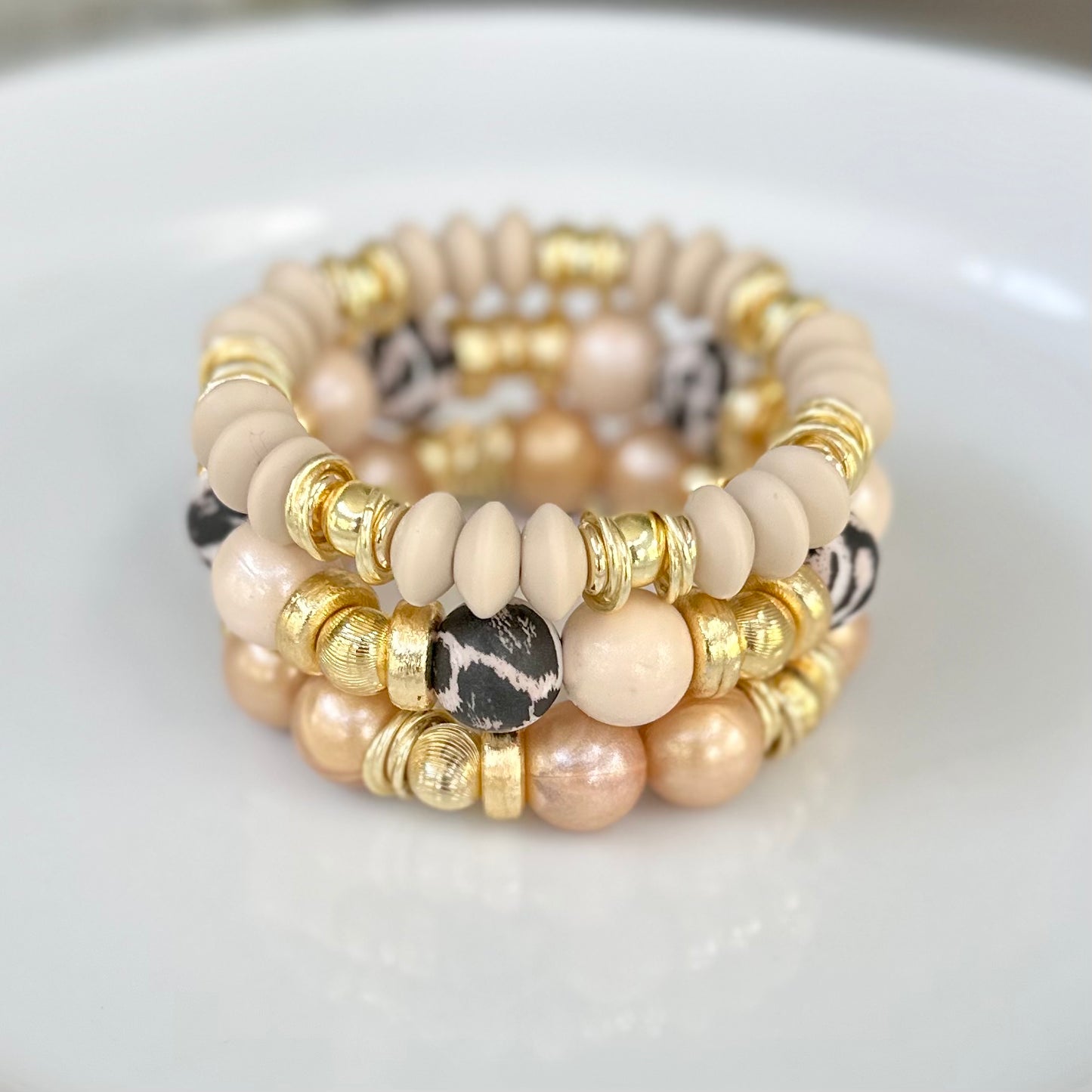 NEW! TAUPE COIL BRACELET WITH GOLD ACCENTS