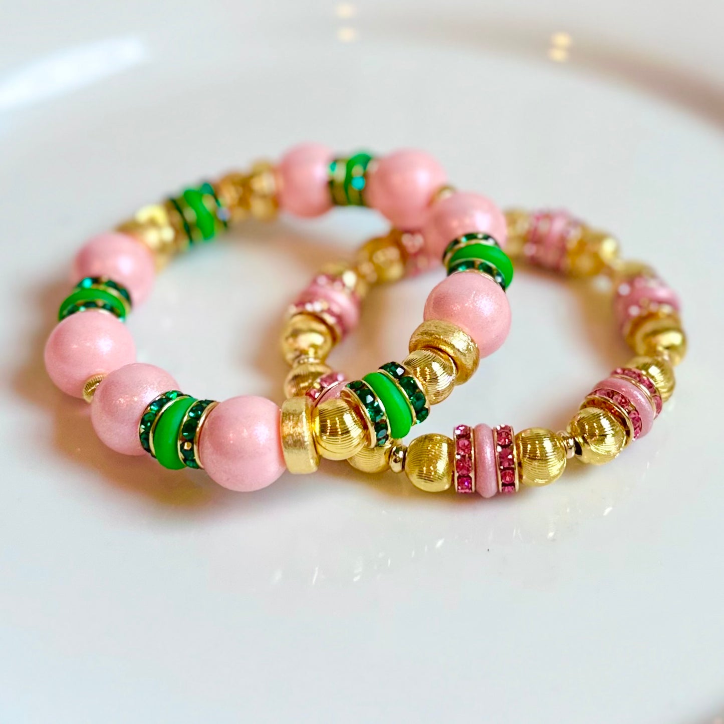 GOLD AND PINK BRACELET WITH CZ ACCENTS
