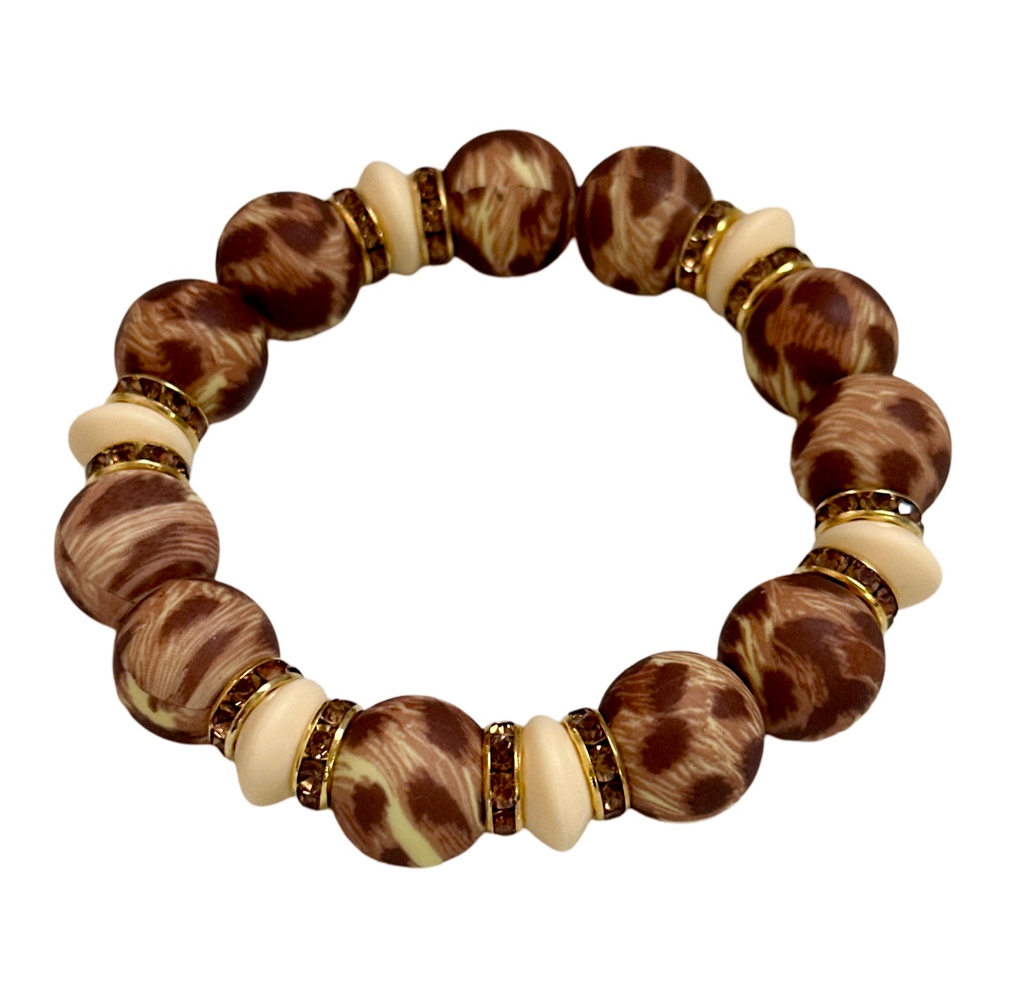 BROWN AND TAUPE CHEETAH BANGLE WITH GOLD AND CZ ACCENTS
