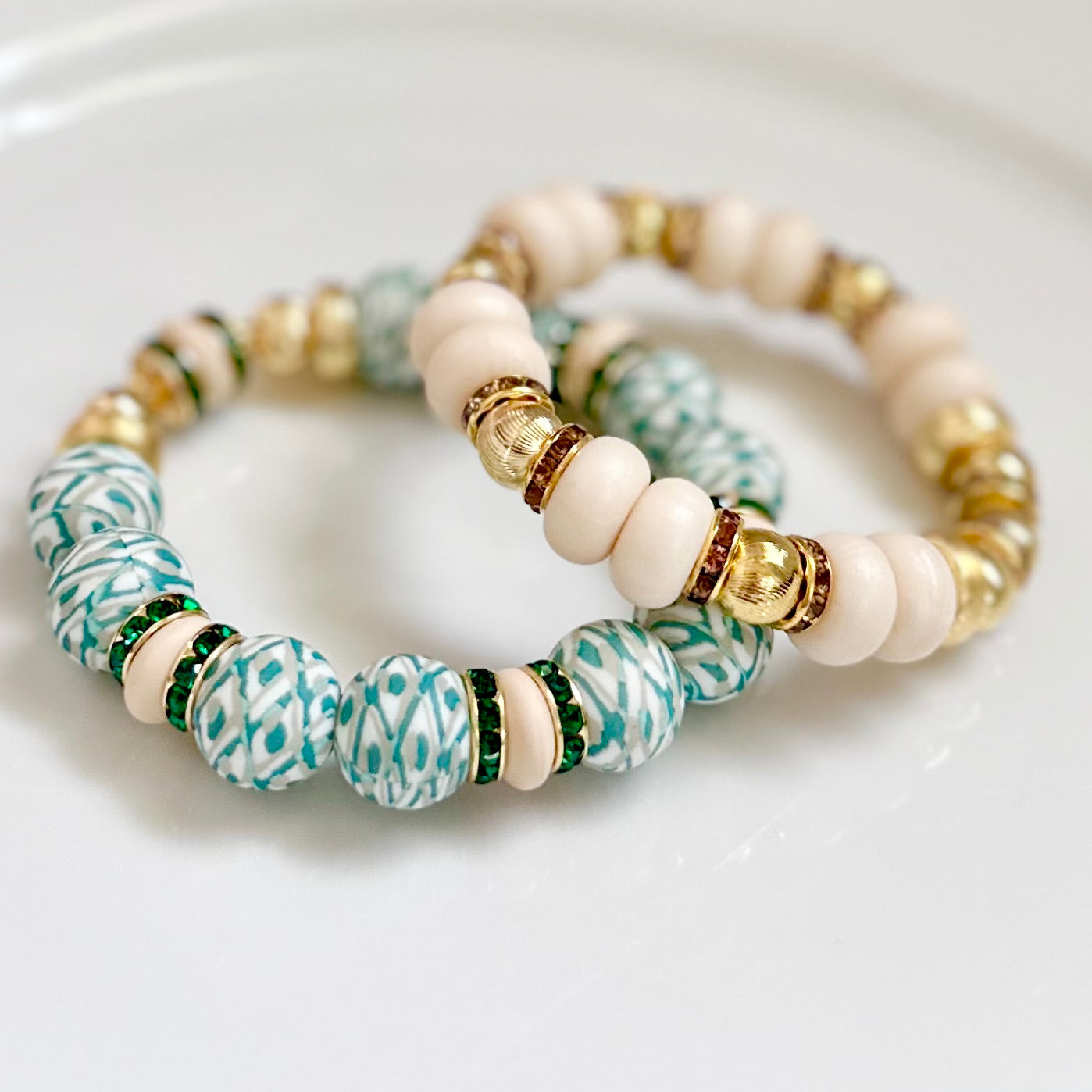 GREEN GEOMETRIC BANGLE WITH CZ AND GOLD ACCENTS