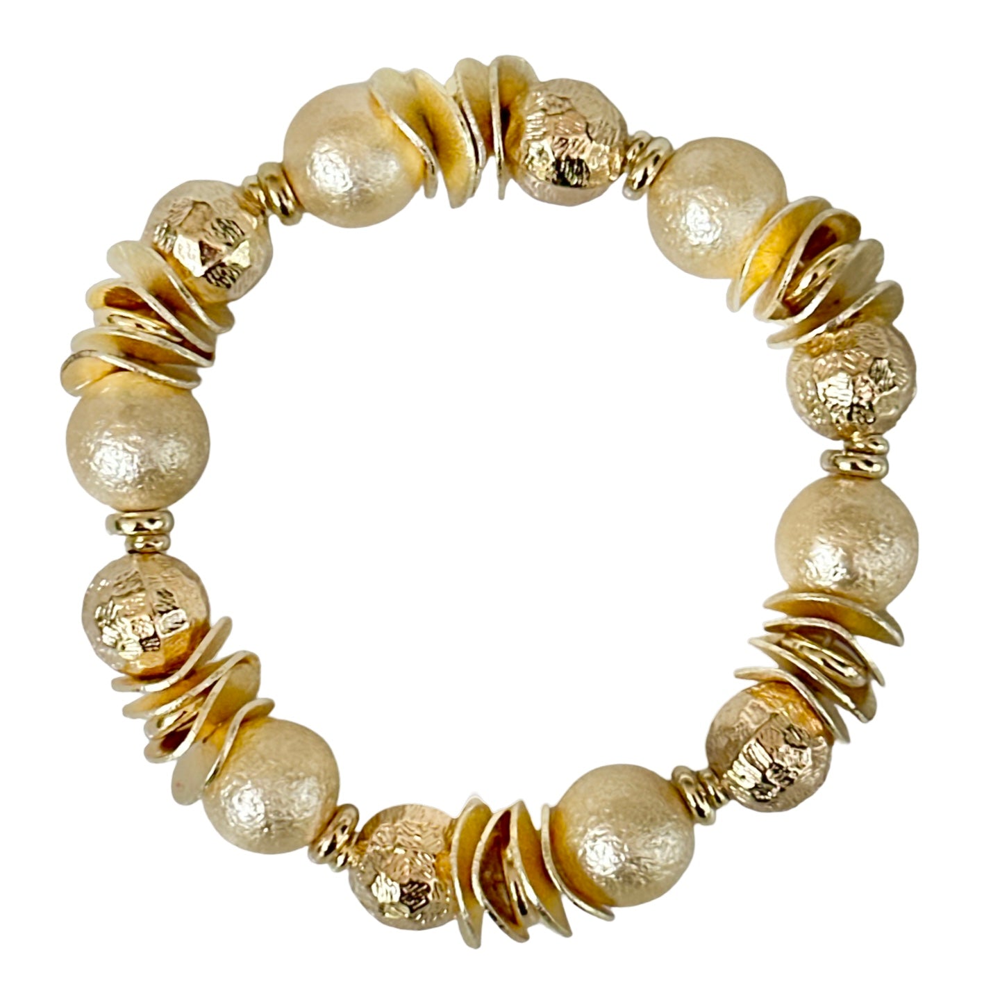 GOLD AND SHELL PEARL BANGLE WITH GOLD ACCENTS