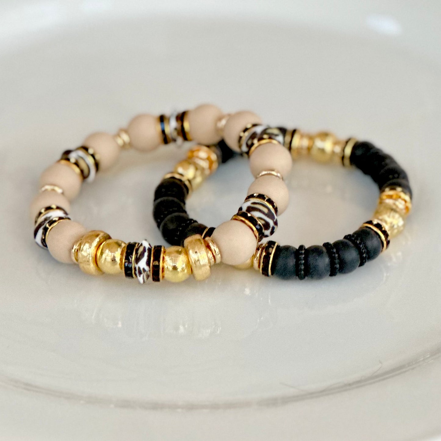 TAUPE MINI BANGLE WITH CHEETAH AND BLACK CZ ACCENTS