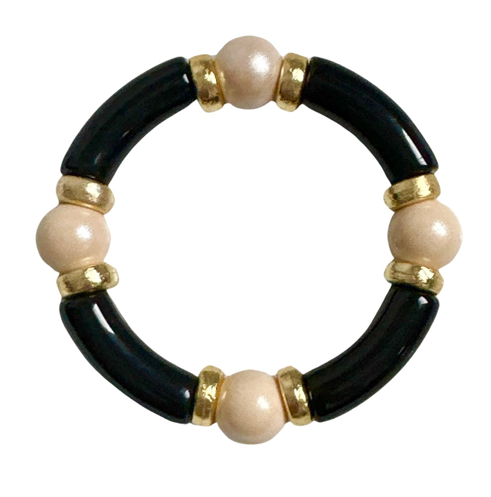 BLACK AND TAUPE LINK BRACELET WITH GOLD ACCENTS