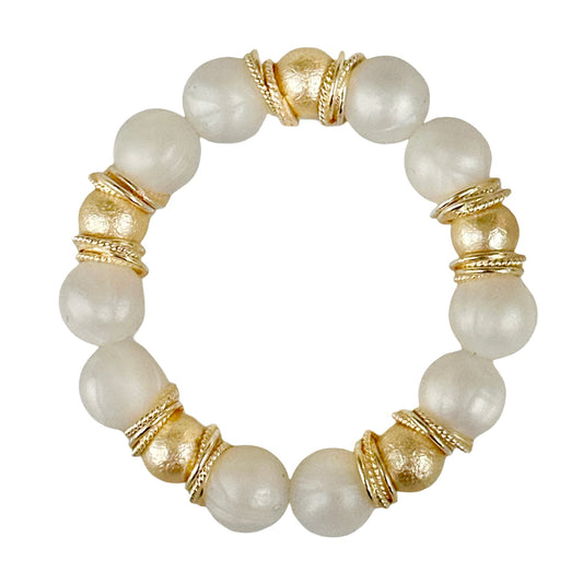 PEARLIZED IVORY BEADING BANGLE WITH SHELL PEARL AND GOLD ACCENTS