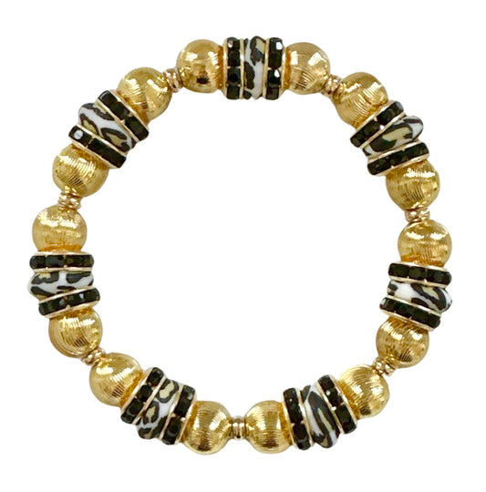 GOLD AND CHEETAH BRACELET WITH BLACK CZ ACCENTS