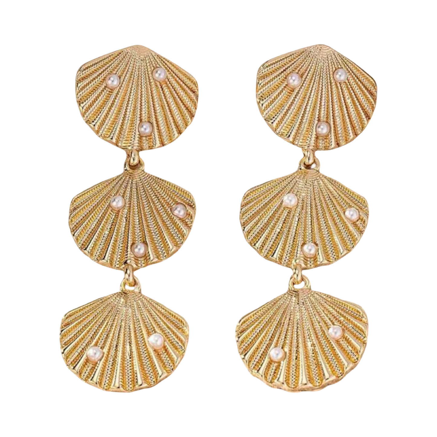 GOLD SEASHELL TRIPLE EARRING