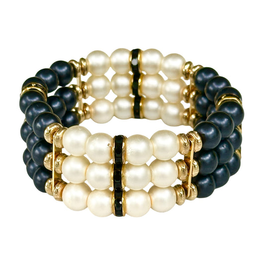 IVORY AND NAVY TRIPLE CUFF