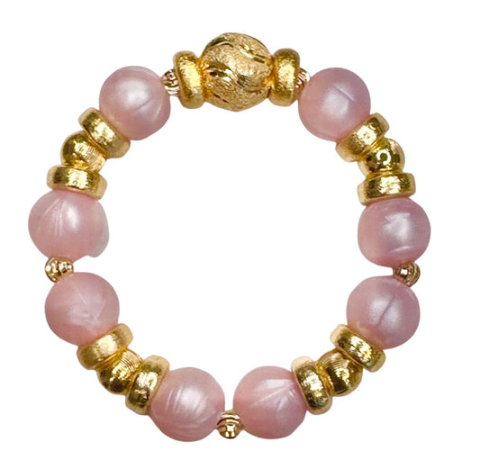 PEARLIZED LIGHT PINK AND GOLD BANGLE WITH CZ ACCENTS