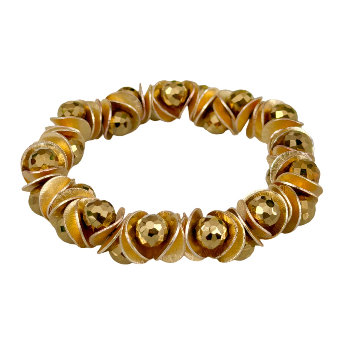 GOLD WAVY DISC AND GOLD FACETED BRIOLETTE BANGLE